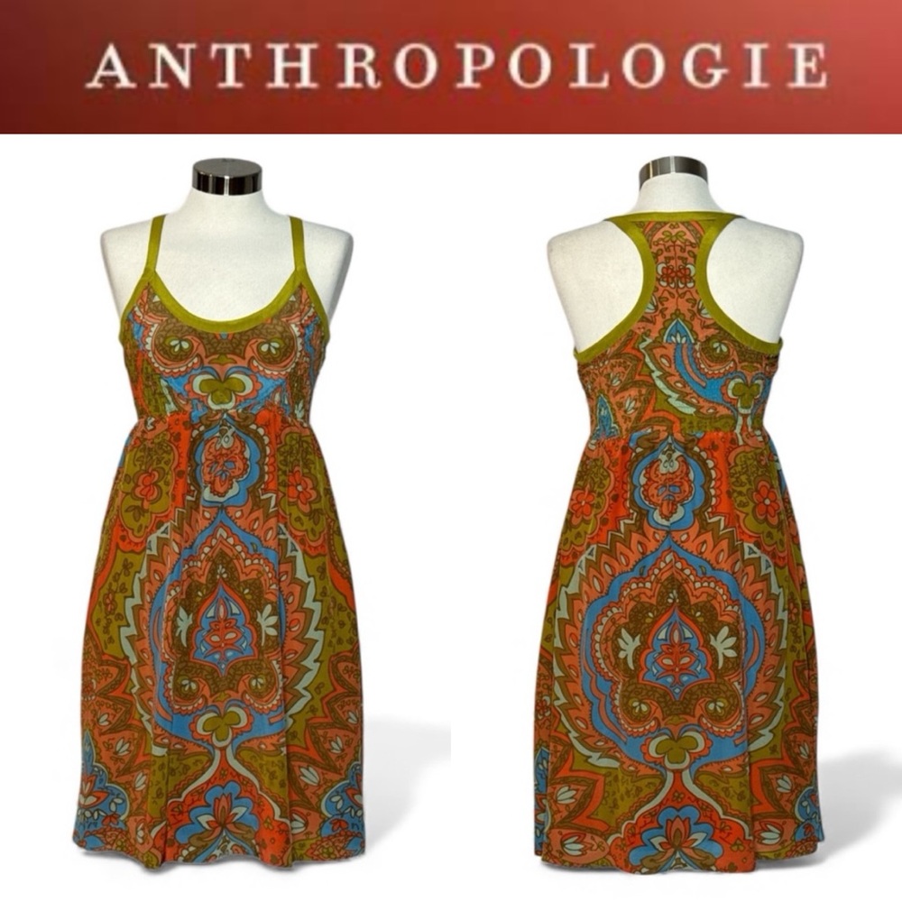 MOULINETTE SOEURS FOR ANTHROPOLOGIE SILK PAISLEY RACERBACK MIDI DRESS